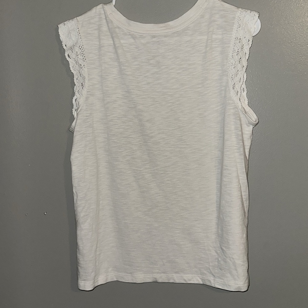 Sonoma White Lace Flutter Sleeve Top Small | Preppy Cottagecore Feminine Tee - Picture 4 of 6
